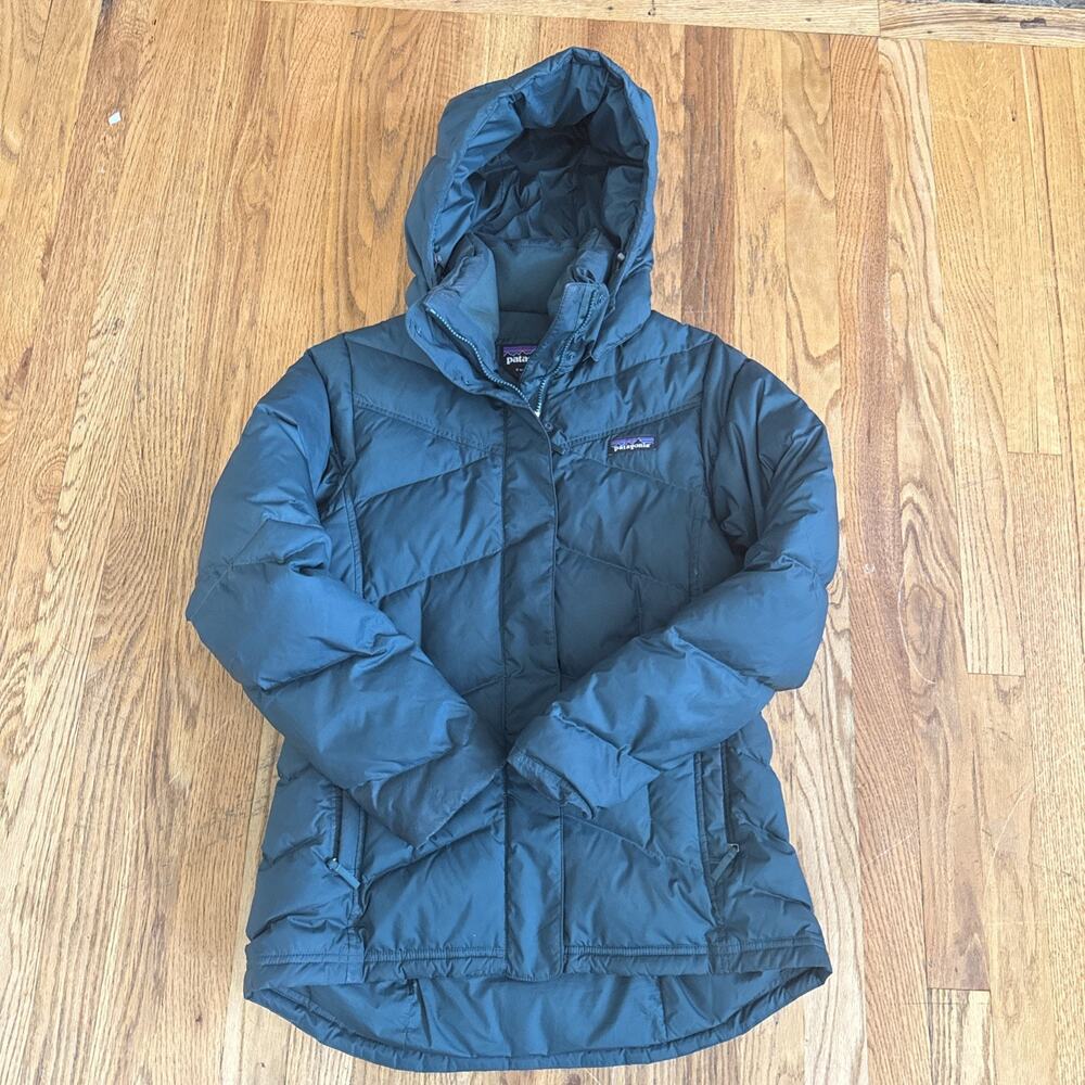 Patagonia Down With It Jacket Womens Small Green Hooded Quilted Puffer 28041
